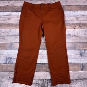 LOGO Lori Goldstein Skinny Pants Orange Petite 14P Pintuck Hem Stretch Twill